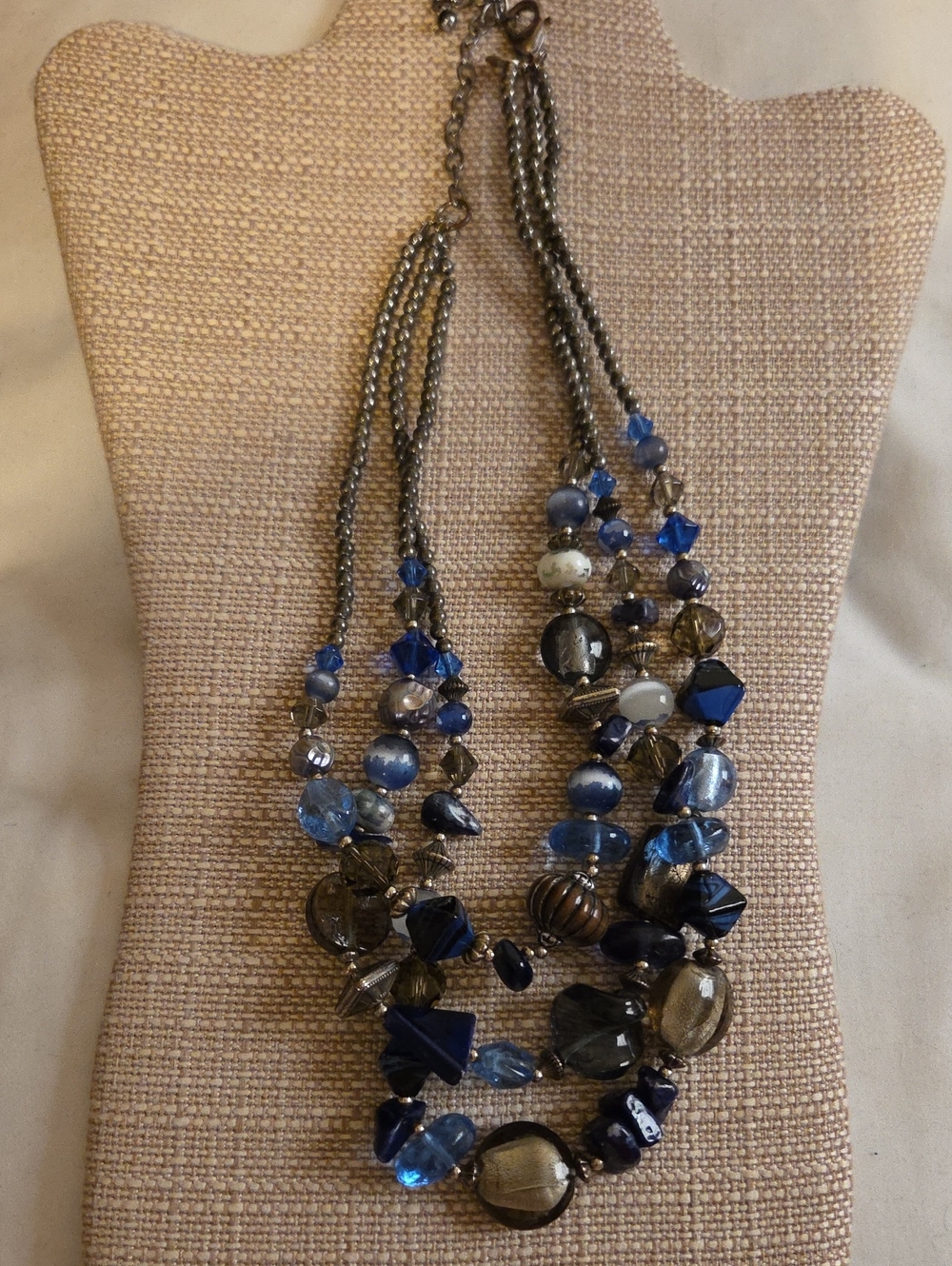 Chico's Multi-Strand Blue and Gray Beaded Necklace